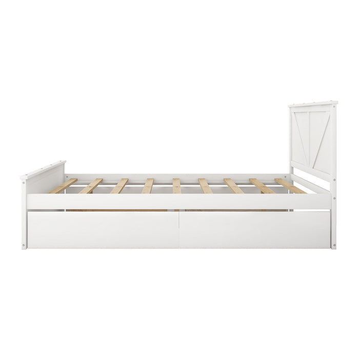 Queen Size Wooden Platform Bed With Four Storage Drawers And Support Legs, White