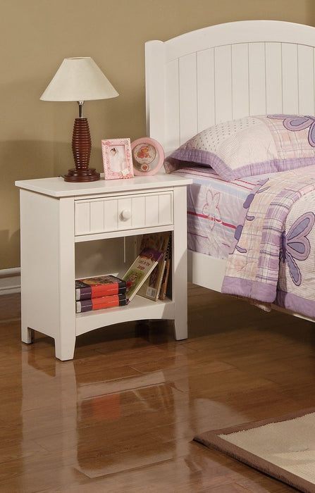 White Color Twin Size Bed Nightstand And Chest 3 Pieces Set Bedroom Furniture Wooden Transitional Style Headboard