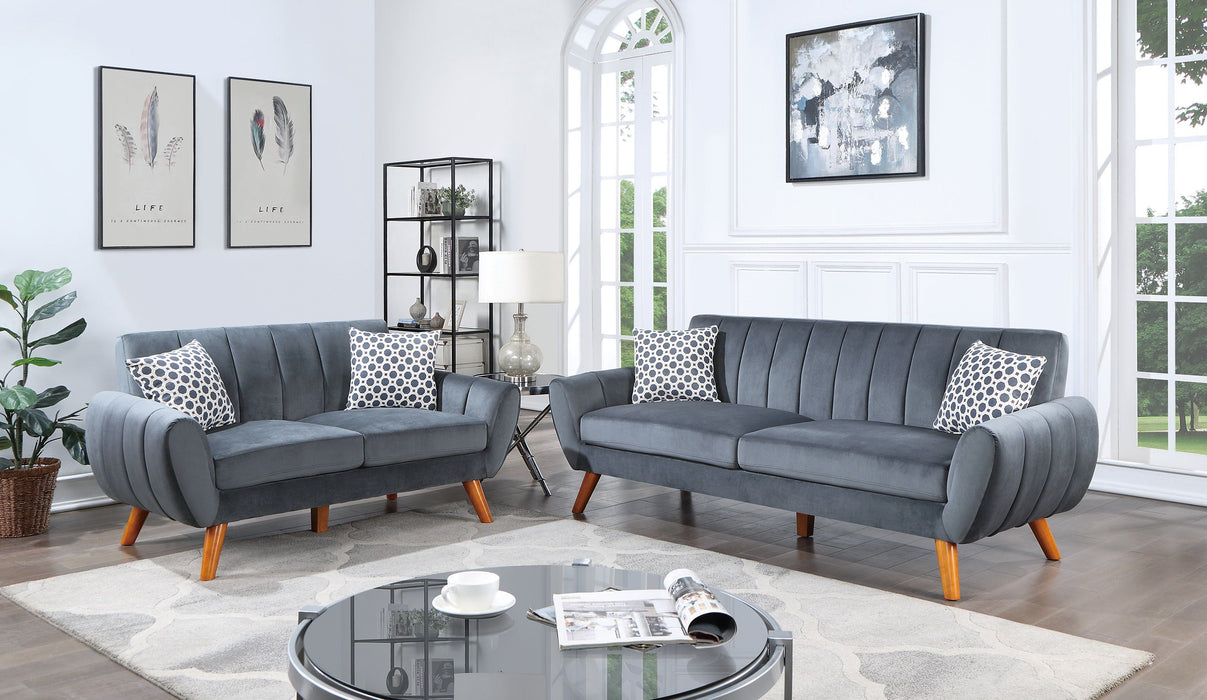 Contemporary 2 Pieces Sofa Set Living Room Furniture Dark Gray Velvet Couch Sofa And Loveseat Plush Cushion Unique Lines Plush Sofa