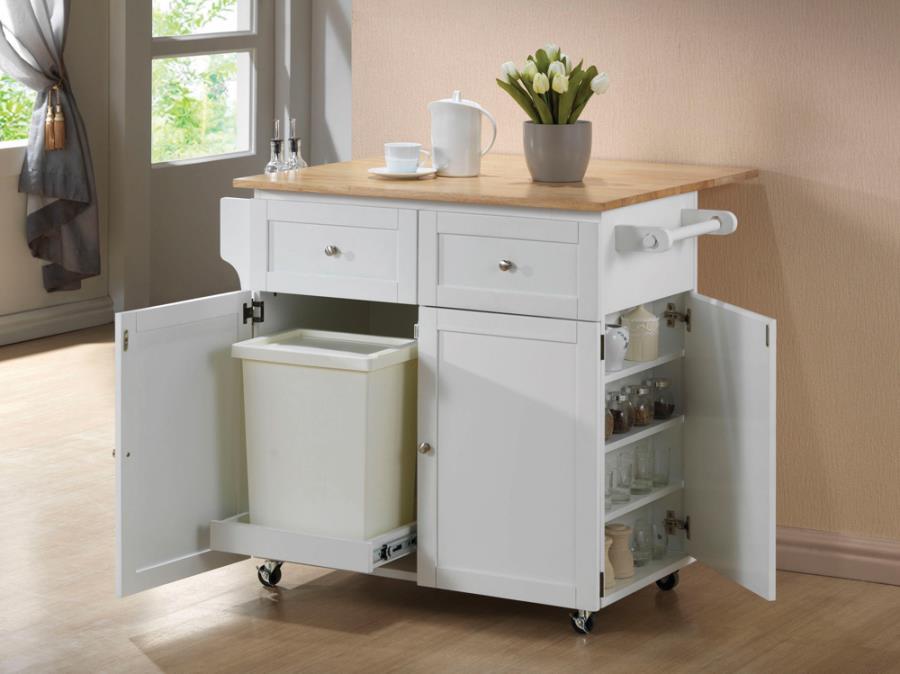 Jalen - 3-Door Kitchen Cart With Casters - Natural Brown And White Unique Piece Furniture