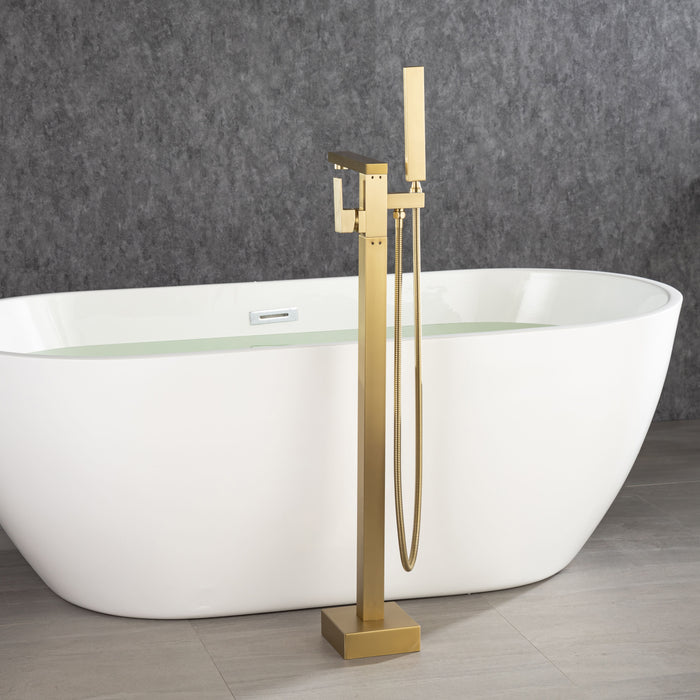 Freestanding Bathtub Faucet Single Handle Bath Tub Filler Faucet With Hand Shower Matte Black, Floor Mount