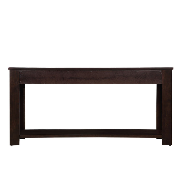 63" Pine Wood Console Table With 4 Drawers And 1 Bottom Shelf For Entryway Hallway Easy Assembly 63" Long Sofa Table Light Espresso