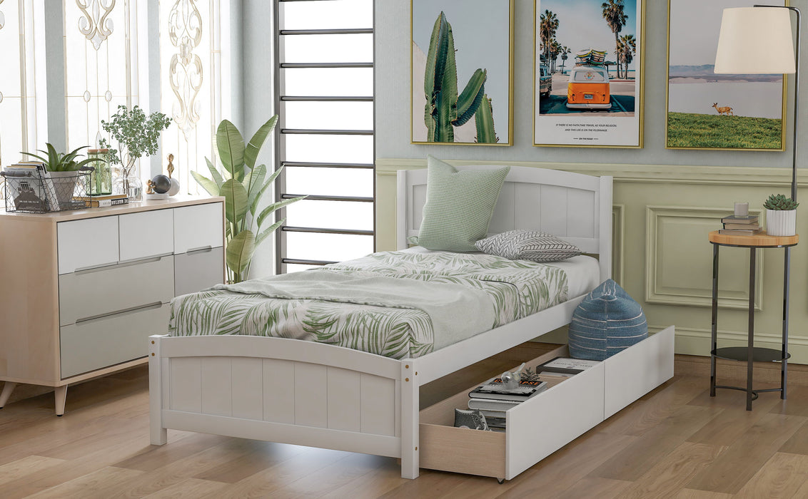 Twin Size Platform Bed With Two Drawers - White