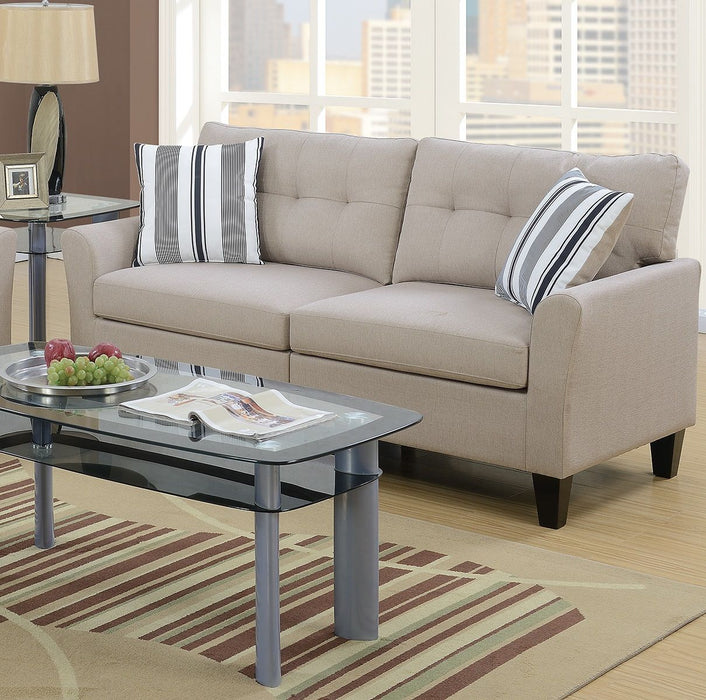 Living Room Furniture 2 Pieces Sofa Set Sofa And Loveseat Beige Glossy Polyfiber Plywood Solid Pine
