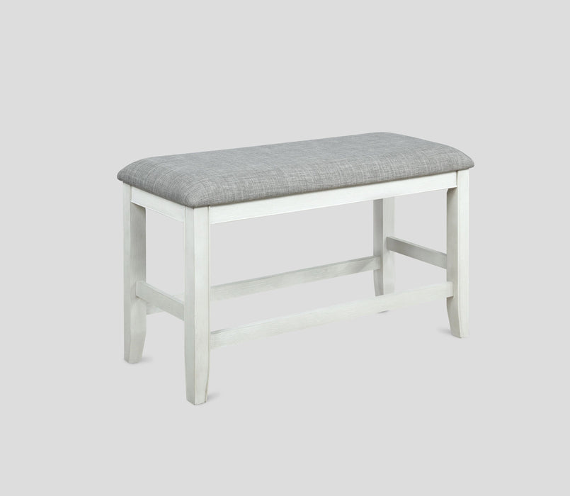 Farmhouse Style 1 Piece White Counter Height Bench Footrest Chalk Gray Upholstered Seat Wooden Furniture