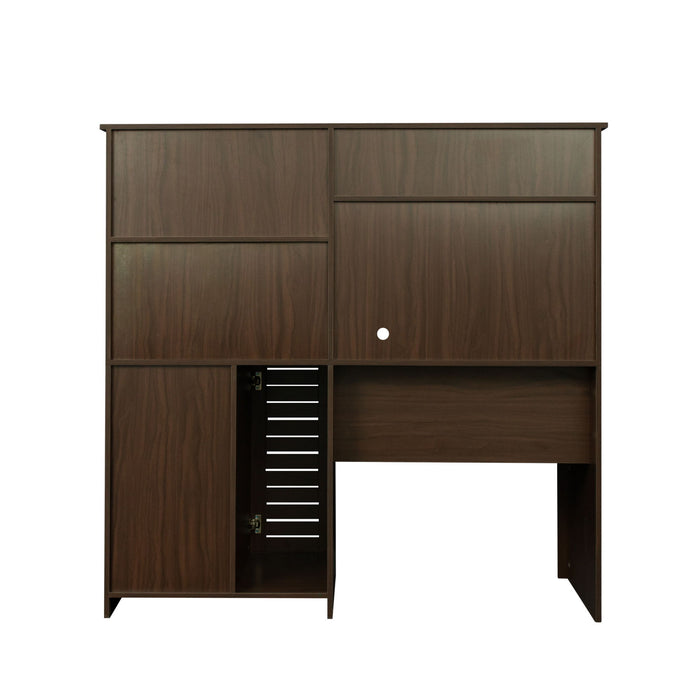 Home Office Computer Desk With Hutch, Walnut