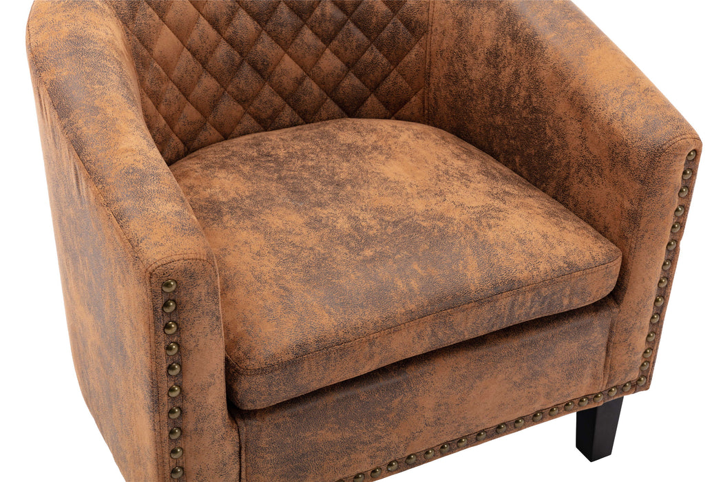 Coolmore Accent Barrel Chair With Nailheads And Solid Wood Legs Light Coffee Microfiber Fabric