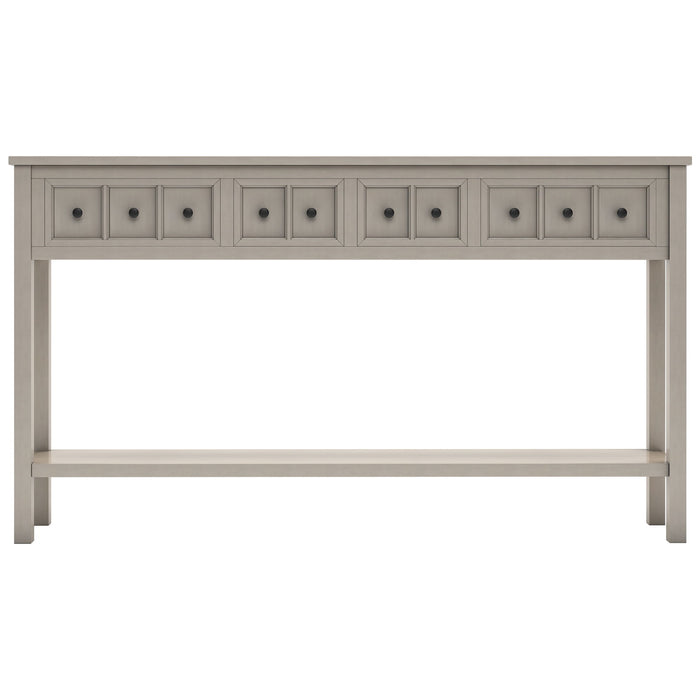Trexm Rustic Entryway Console Table, 60" Long Sofa Table With Two Different Size Drawers And Bottom Shelf For Storage - Gray Wash
