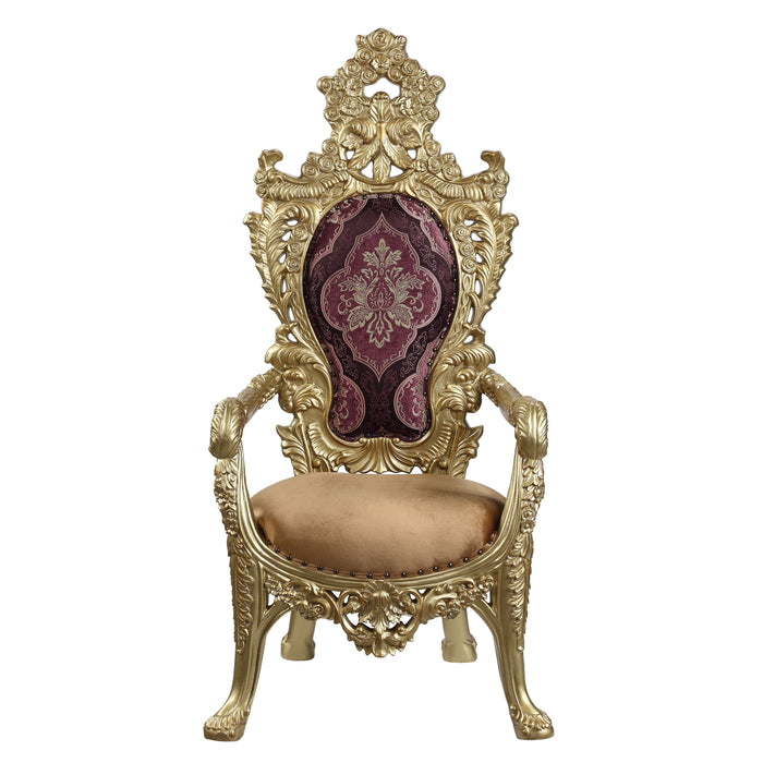 Acme Bernadette Arm Chair (Set of 2) Pattern Fabric & Gold Finish