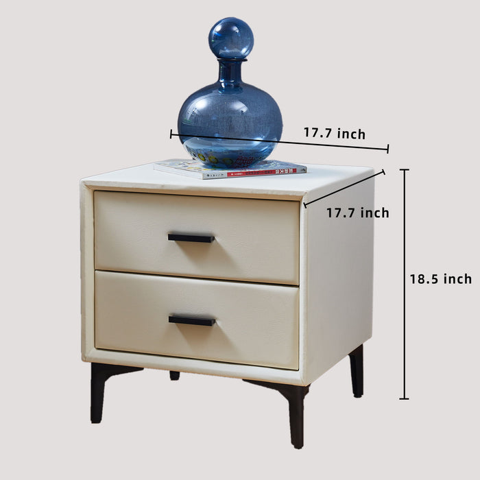 Modern Nightstand With 2 Drawers, Night Stand With PU Leather And Hardware Legs, End Table, Bedside Cabinet For Living Room/Bedroom (Beige)
