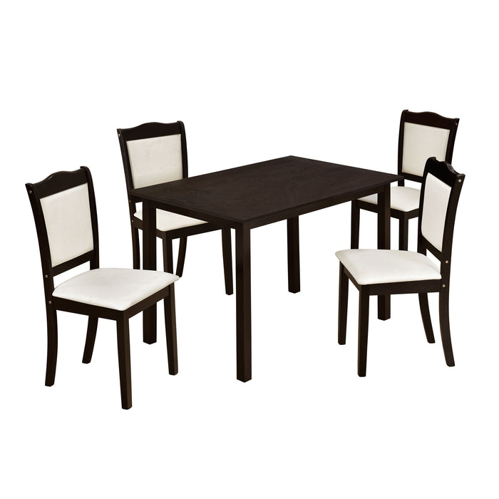 Trexm 5 Piece Wood Dining Table Set Simple Style Kitchen Dining Set Rectangular Table With Upholstered Chairs For Limited Space (Espresso)