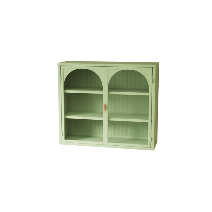 Glass Doors Modern Two - Door Wall Cabinet With Featuring Three - Tier Storage For Entryway Living Room Bathroom Dining Room, Wall Cabinet With Characteristic Woven Pattern, Green