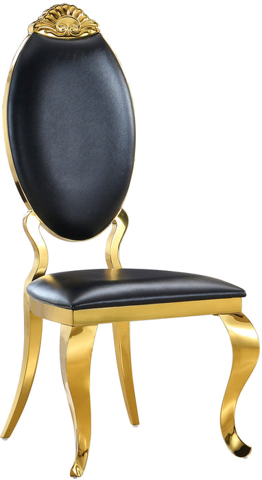 Leatherette Dining Chair (Set of 2), Oval Back Carving Design With Steel Legs