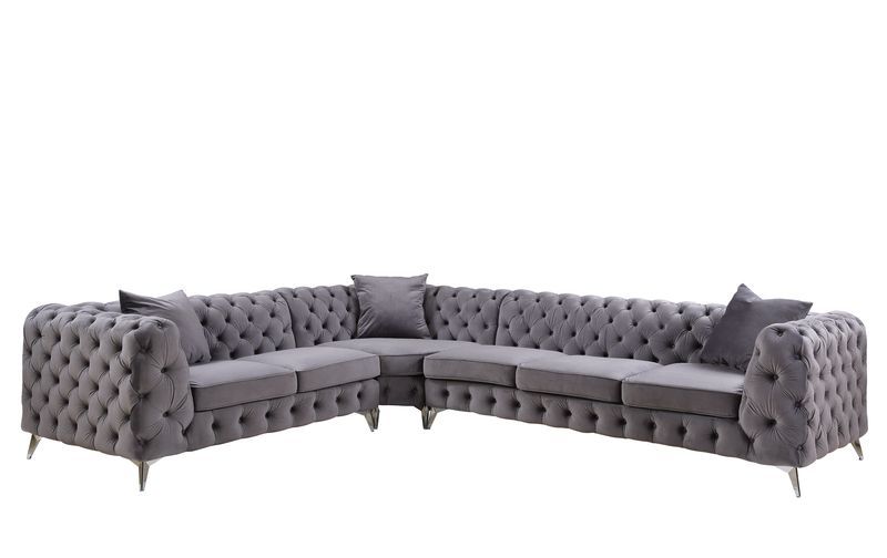 Wugtyx - Sectional Sofa - Dark Grayvelvet - 29" Unique Piece Furniture