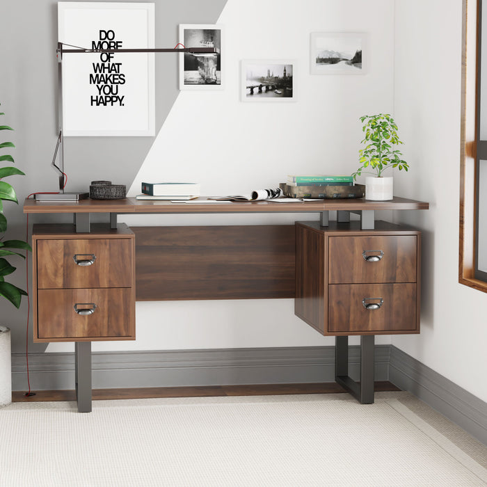 Home Office Computer Desk With 4 Drawers - Walnut