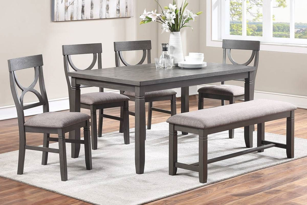Dining Room Furniture 6 Pieces Set Rectangle Table 4X Side Chairs And A Bench Gray Finish Mdf Rubberwood