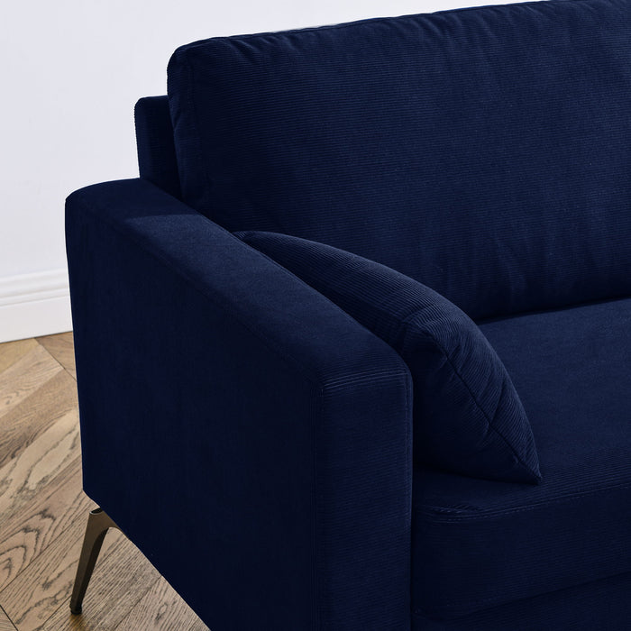Loveseat Living Room Sofa, With Square Arms And Tight Back, With Two Small Pillows, Corduroy Navy