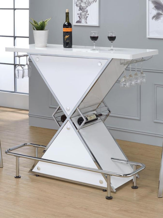 Atoka - X-Shaped Bar Unit With Wine Bottle Storage - Glossy White Unique Piece Furniture