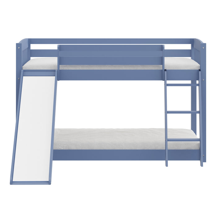 Yes4Wood Kids Bunk Bed Twin Over Twin With Slide & Ladder, Heavy Duty Solid Wood Twin Bunk Beds Frame With Safety Guardrails For Toddlers, Blue