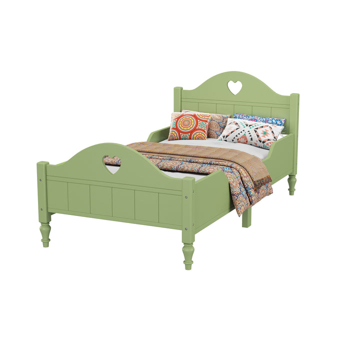 Macaron Twin Size Toddler Bed With Side Safety Rails And Headboard And Footboard, Oliver Green