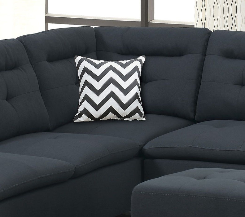 Living Room Furniture Black Cushion Sectional Ottoman Linen Like Fabric Sofa Chaise