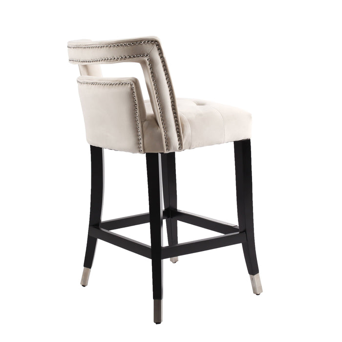 Suede Velvet Barstool With Nailheads Dining Room Chair (Set of 2) - 26" Seater Height - Cream