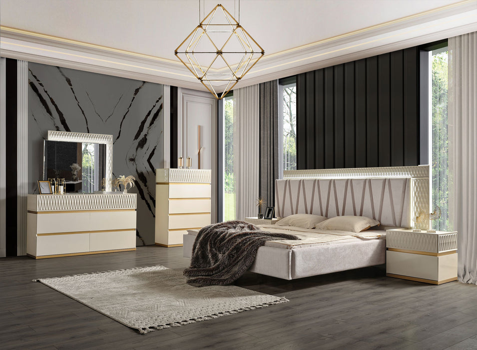 Delfano Modern Style 4 Pieces Queen Bedroom Set Made With Wood In Beige
