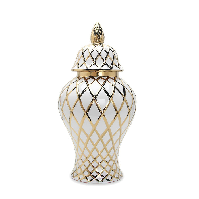 And Gold Ceramic Decorative Ginger Jar Vase - White