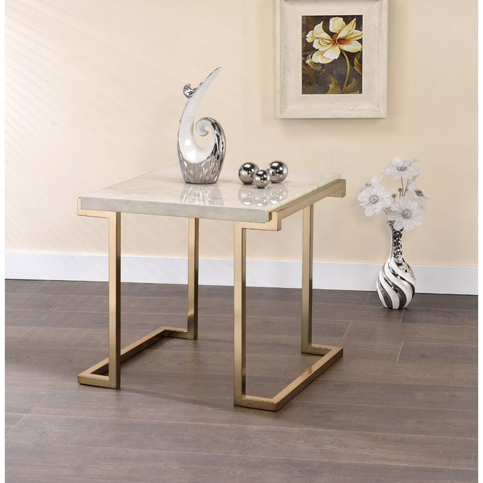 Boice II - End Table - Faux Marble & Champagne Unique Piece Furniture