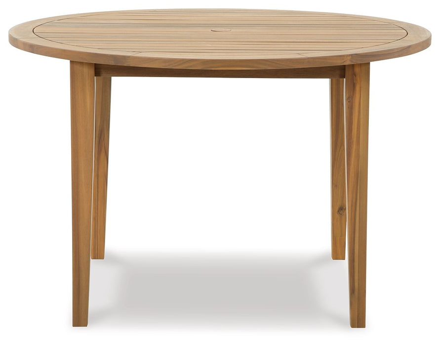 Janiyah - Light Brown - Round Dining Table W/Umb Opt Unique Piece Furniture