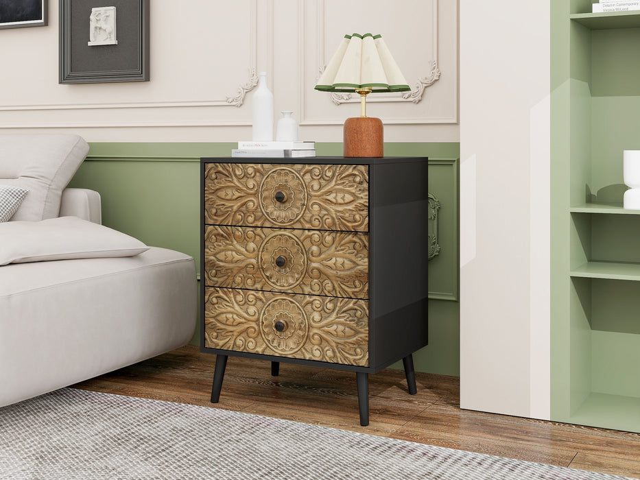 3 Drawer Cabinet, American Furniture, Suitable For Bedroom, Living Room, Study - Black