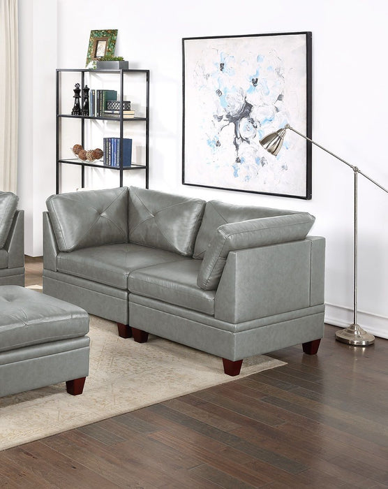 Contemporary Genuine Leather 1 Piece Corner Wedge Gray Color Tufted Seat Living Room Furniture