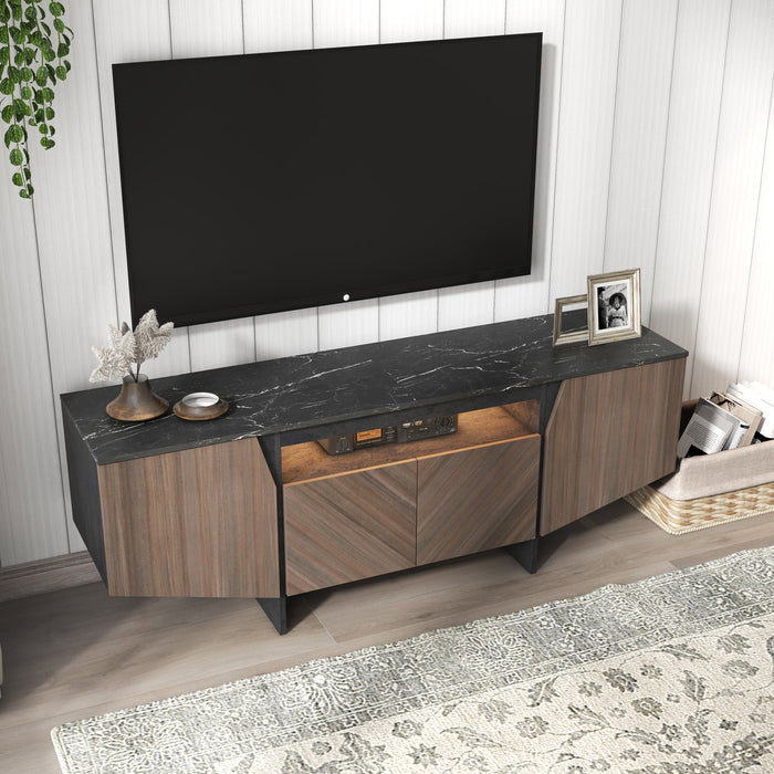 63" TV Stand With Led Lights, With Storage Cabinet And Shelves, TV Console Table Entertainment Center For Living Room, Bedroom
