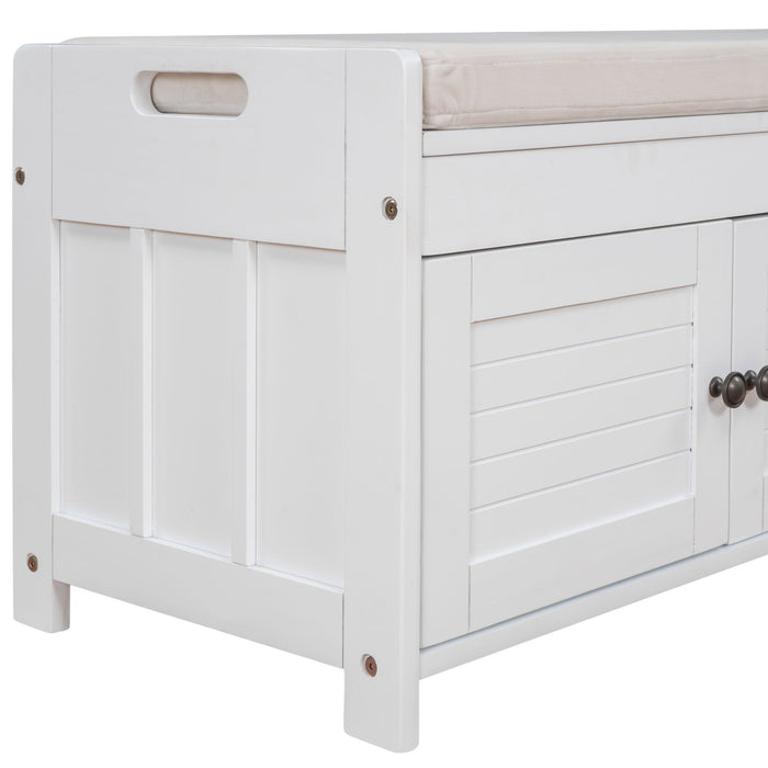 Trexm Storage Bench With 3 Shutter-Shaped Doors, Shoe Bench With Removable Cushion And Hidden Storage Space (White, Old Sku: Wf284226Aak)