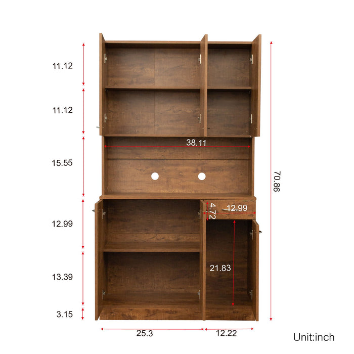 70.87" Tall Wardrobe & Kitchen Cabinet, With 6-Doors, 1 - Open Shelves And 1-Drawer For Bedroom, Walnut