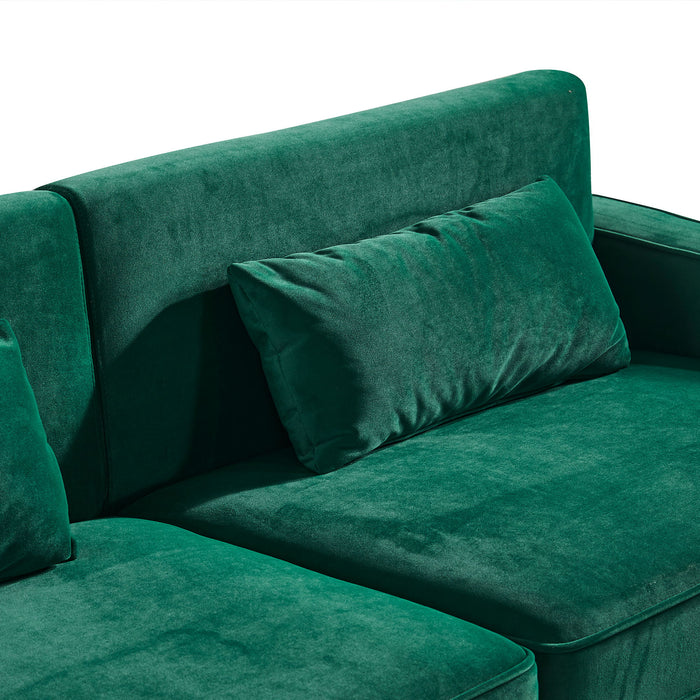 Modern Velvet Couch With Gold Legs, Upholstered Sofa For Living Room - Green