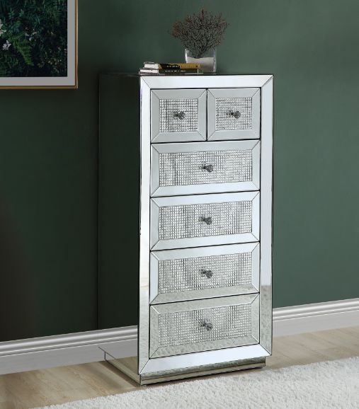 Ornat - Cabinet - Mirrored & Faux Diamonds Inlay Unique Piece Furniture