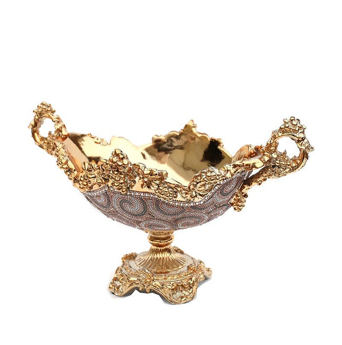 Ambrose - Chrome Plated Crystal Embellished Ceramic Fruit Platter - Gold