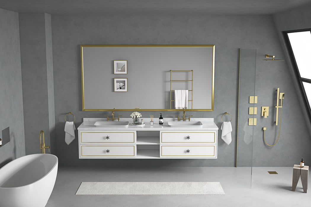 96 Width X 48 Height Metal Framed Bathroom Mirror For Wall, Rectangle Mirror, Anti-Rust, Hangs Horizontally Or Vertically