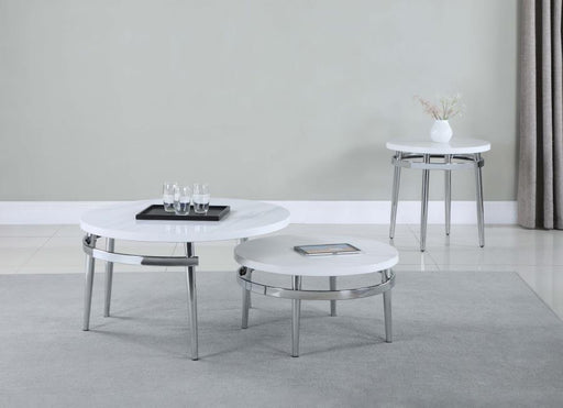 Avilla - Round Nesting Coffee Table - White And Chrome Unique Piece Furniture