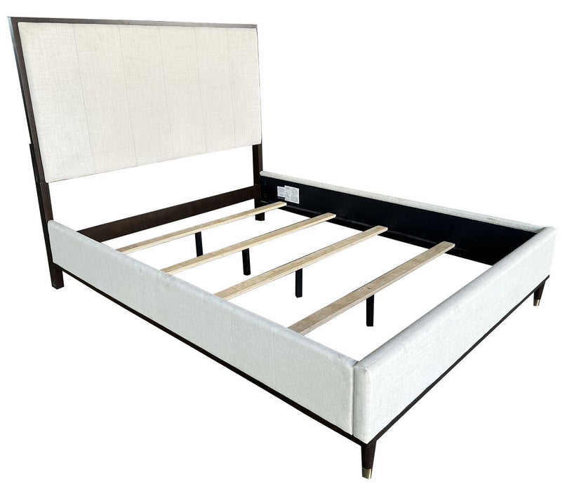 Acme Carena Queen Bed, Light Gray Fabric, White & Brown Finish