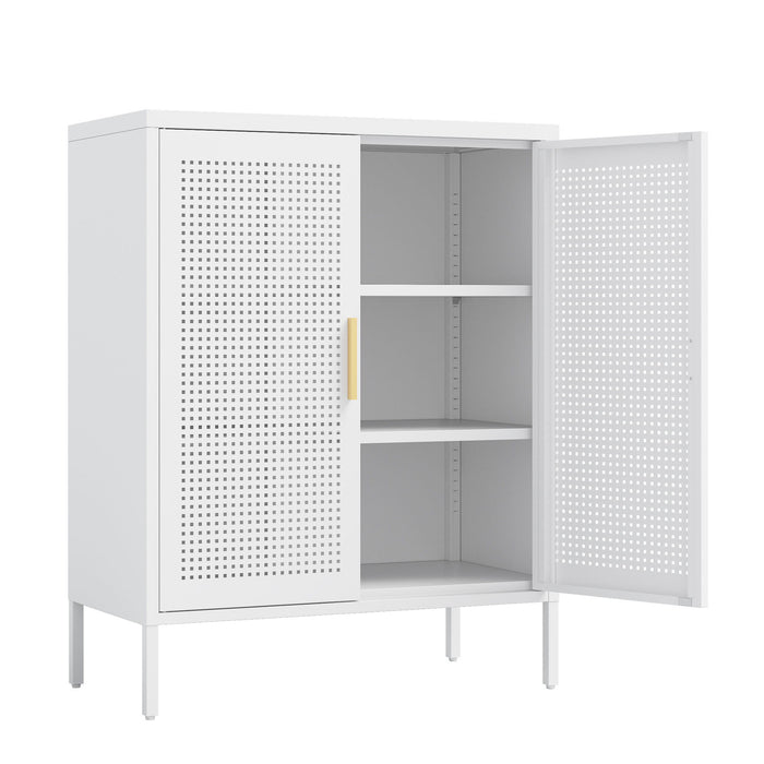 Metal Storage Cabinet With 2 Doors And 2 Adjustable Shelves, Steel Lockable Garage Storage Cabinet, Metal File Cabinet For Home Office School Gym White