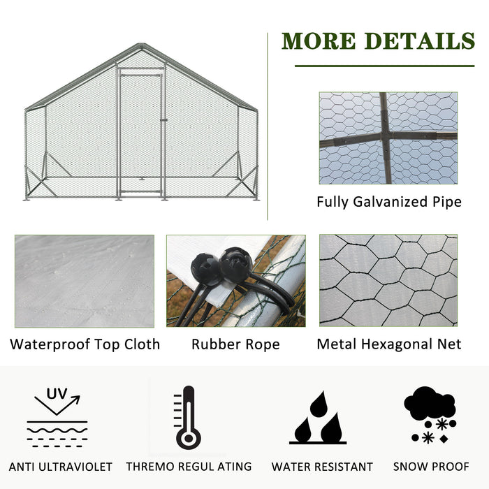 Large Metal Chicken Coop, Walk-In Chicken Run, Galvanized Wire Poultry Chicken Hen Pen Cage, Rabbits Duck Cages With Waterproof And Anti-Ultraviolet Cover For Outside