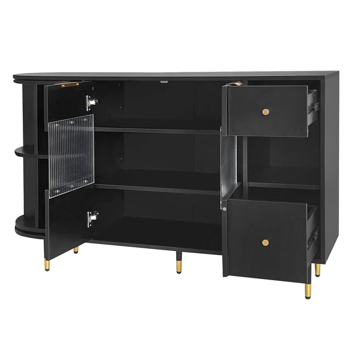 U_Style Rotating Storage Cabinet With 2 Doors And 2 Drawers, Suitable For Living Room, Study, And Balcony - Black