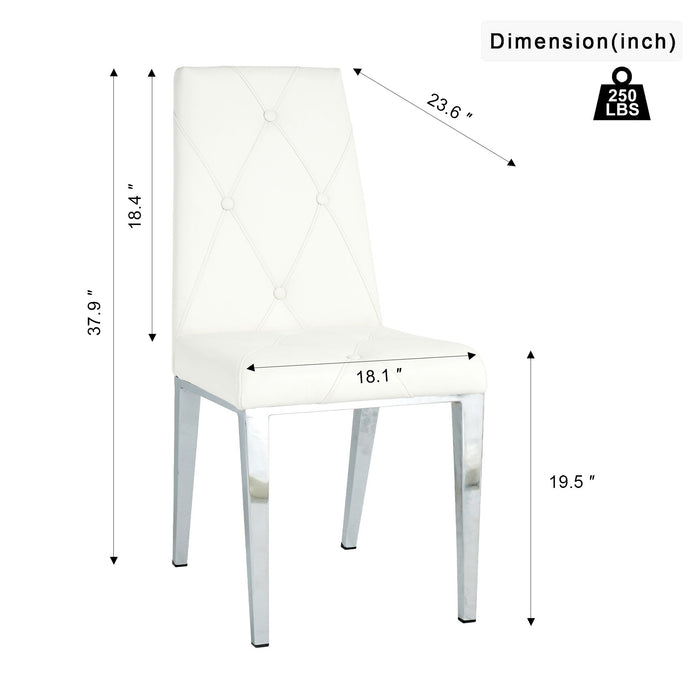 Modern Simple Light Luxury Dining Chair Home Bedroom Stool Back PU Electroplated Chair Legs (Set of 2) - White