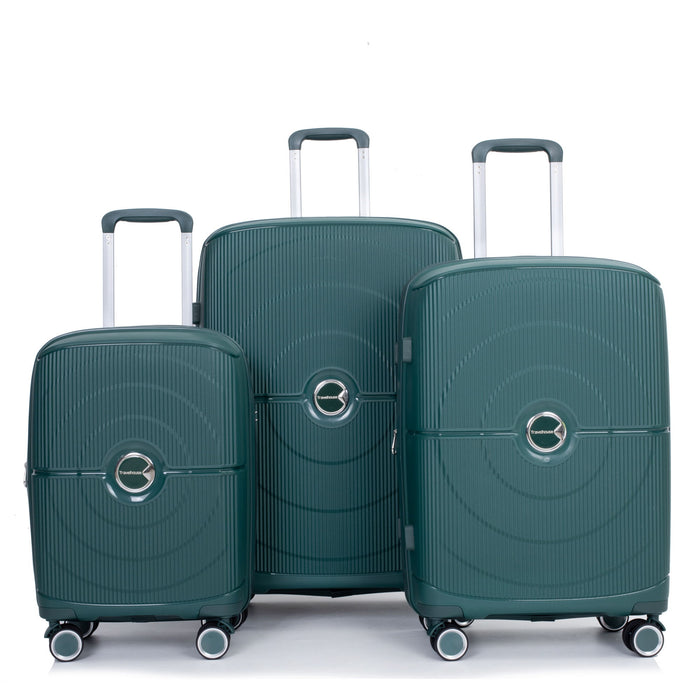 Expandable Hardshell Suitcase Double Spinner Wheels Pp Luggage Sets Lightweight Durable Suitcase With Tsa Lock, 3 Piece Set - Green