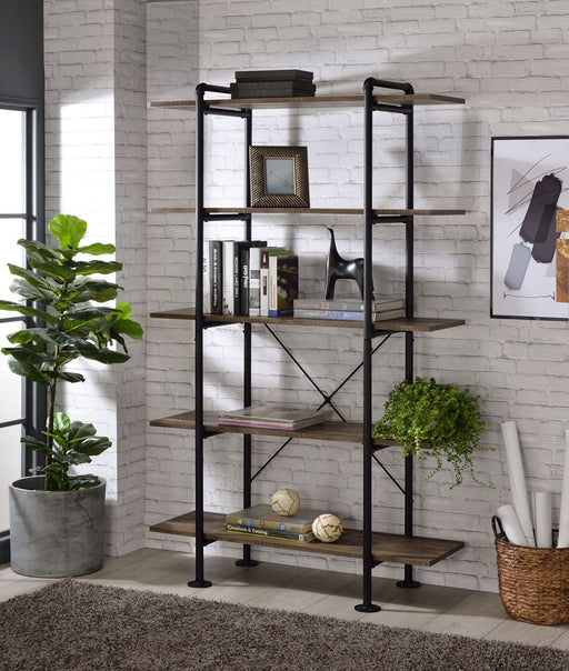 Nefo - Bookshelf - Rustic Oak & Black Finish Unique Piece Furniture