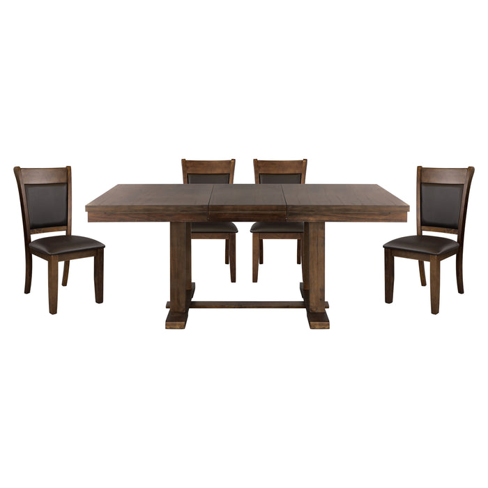 Transitional 5 Pieces Dining Set Table With Self-Storing Leaf And Faux Leather Upholstered 4 Side Chairs Light Rustic Brown Finish Dining Room Furniture