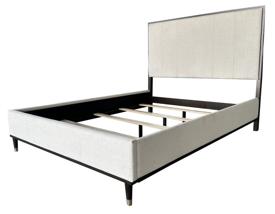 Acme Carena Queen Bed, Light Gray Fabric, White & Brown Finish