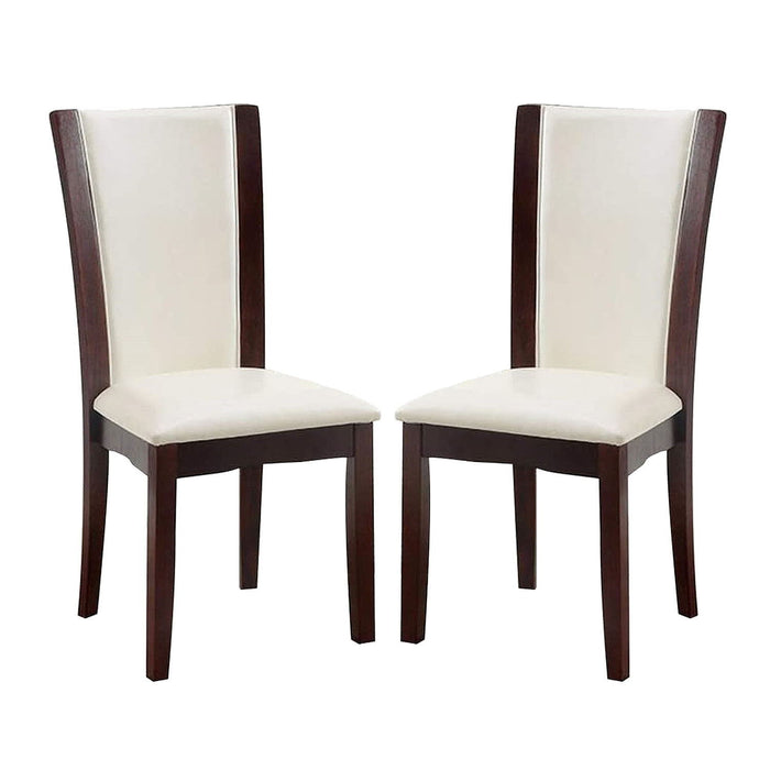 (Set of 2) Padded White Leatherette Dining Chairs In Dark Cherry And White